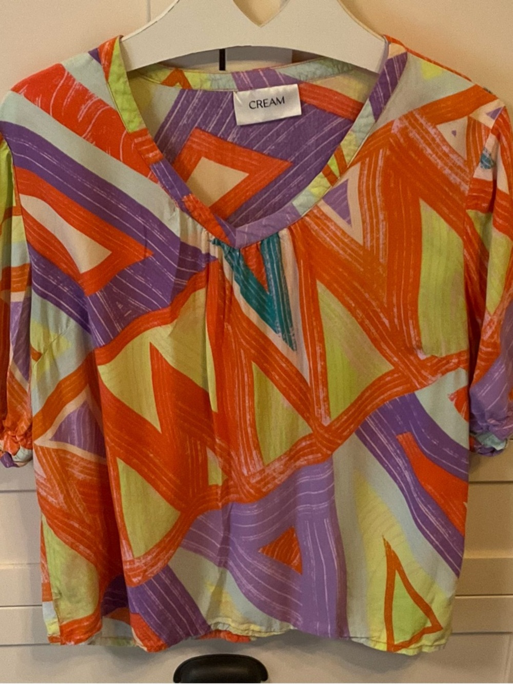 CREAM Multicolor Abstract V-Neck Blouse — Orange & Purple